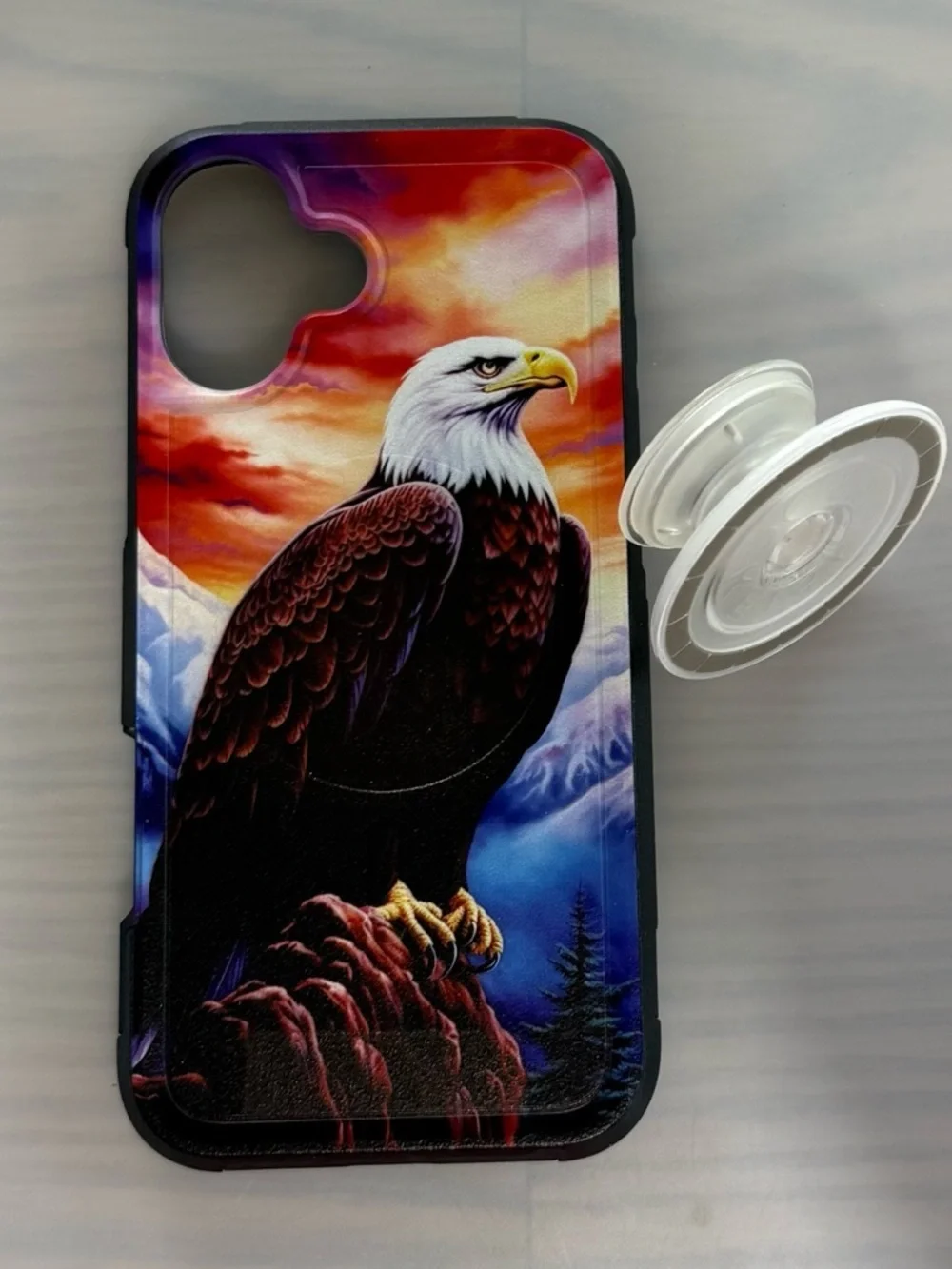 I Phone 16+ Case, Eagle Graphic Phone Case with Magnetic Clear Pop Up Button